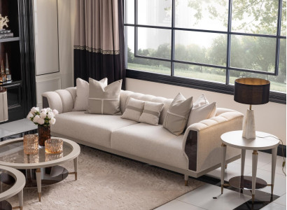 Three-seater sofa 3 seater coffee tables beige fabric sofa set 3-piece suite